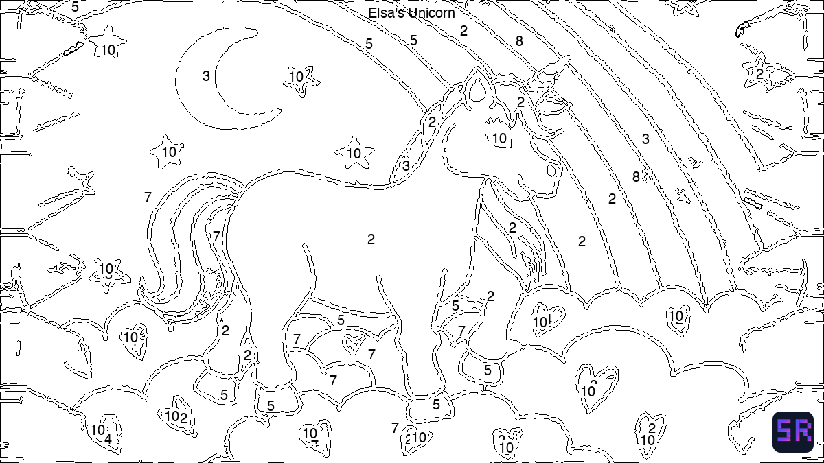 Generated paint-by-numbers template showing numbered regions